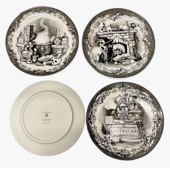 Eaton Fine Dining Halloween Apothecary Gothic Fun 8” Plates New Boxed Set of 4 - Picture 5 of 10